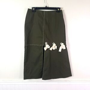 Portspure Women's Olive Green Unqiue and Rare Tied Bow Midi Skirt Size 42/US 06